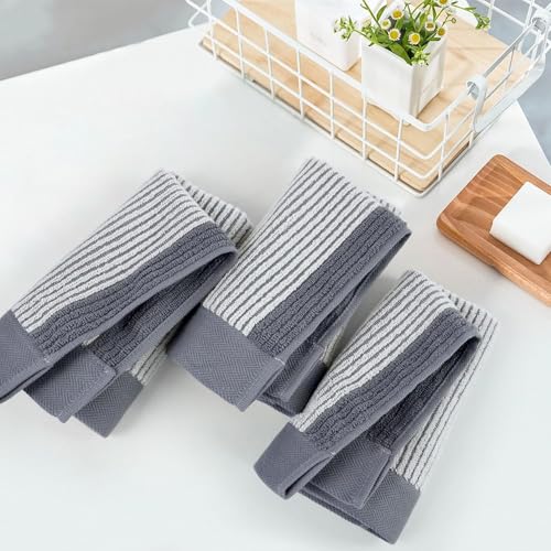 Cleanbear Wash Cloths for Showering, 12 Washcloths with Stylish Jacquard Weaved Design, Cotton Washcloth Set, 13 x 13 Inches, Gray
