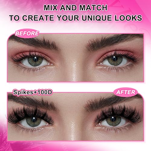 Manga Lash Clusters Kit 100D Eyelash Clusters with DIY Spikes 13-19MM Spiky Volume Cluster Eyelash Extensions Wispy Individual Lash Extensions Kit Anime Lashes Cluster Bond & Seal Tweezer by MilyBest