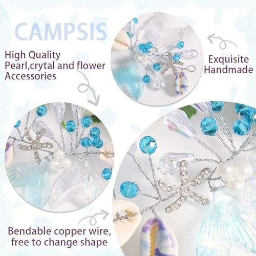 Campsis Mermaid Headpiece, Blue Seashell Hair Accessory for Girls, Starfish Headband for Women