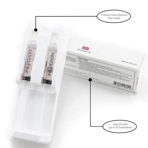 Novashine Teeth Whitening Gel Syringe Refill Pack 2X 5ml Syringes, No Sensitivity, Use with Novashine LED Light