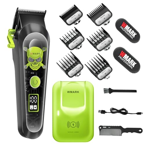 WMARK High Speed Professional Hair Clipper for Men Professional Cordless&Corded Hair Clippers with LCD Display 6 Guide Combs *1comb,Mens Gift-NG-130 (Green)