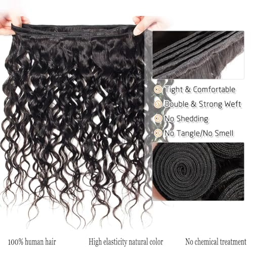 Water Wave Human Hair Bundles Brazilian Remy Water Wave Human Hair Bundles 10A Curly Human Hair 3 Bundles Unprocessed Human Hair Extension Double Weft Natural Color for Black Women 20 22 24inch