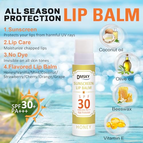 DMSKY SPF Lip Balm Bulk 64 Pack, Sunscreen Lip Balm SPF 30, Broad Spectrum UVA/UVB Protection, Lip Sunblock Bulk Sunscreen Travel Size