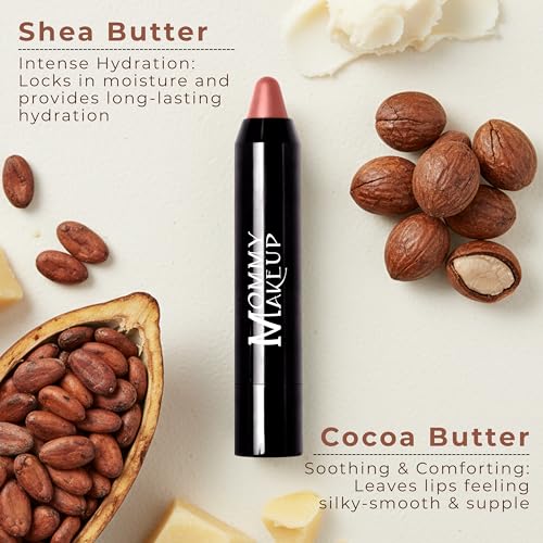 Mommy Makeup Triple Sticks Lipstick, Cream Blush & Treatment All-In-One with Shea & Cocoa Butter - Soft & Creamy Moisturizing Lip Crayon For Lips & Cheeks (Bare Babe)