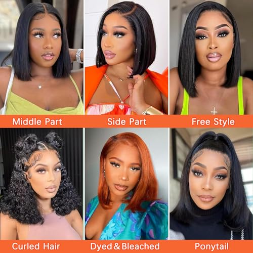 13x4 Bob Wig Human Hair Pre Plucked 180% Density Straight Bob Lace Front Wigs Human Hair Short Bob Wigs for Black Women Human Hair 14 Inch