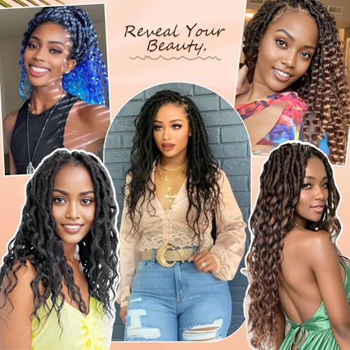 Short Purple Crochet Hair-8 Packs 12 Inch Deep Faux Locs Crochet for Black Women Pre Looped|Prelooped Goddess Locs With Wavy Curly Ends Synthetic Crochet Braids,Lightweight& Natural (12",T1B/Purple#)
