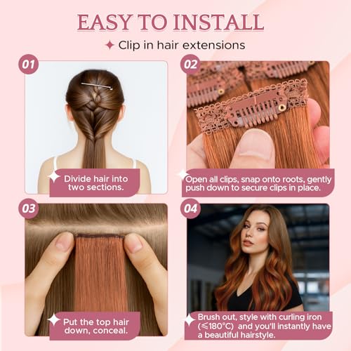 Clip in Hair Extensions Real Human Hair for Women, 14 Inch 36g 6pcs, Medium Brown Mix Dark Blonde, Straight - Highlight, Add Volume and Length for Daily Wear, Parties, Weddings