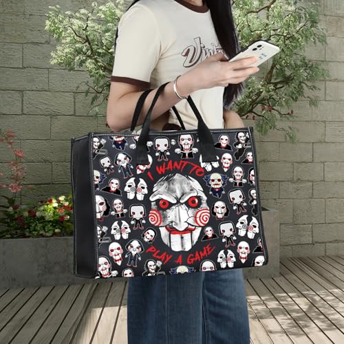 LEVLO Sadistic Thriller Tote Bag Horror Movie Fans Gift I Want To Play A GamePuzzle Horror Shoulder Bag Horror Movie Merch