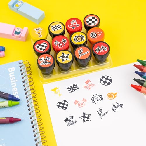 36PCS Checkered Flag Party Favors - 24PCS Temporary Tattoos & 12PCS Stamps - Ideal Black and White Race Flag Themed Birthday Card Decorations Supplies Goodie Bag Cute Rewards for Boys Girls Gifts