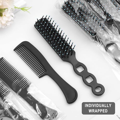 Hair Brush and Comb Set, 100 Pcs Bulk for Homeless Individually Wrapped, Lightweight Hair Brush and Comb for Women Kids Hotel Travel (Black)