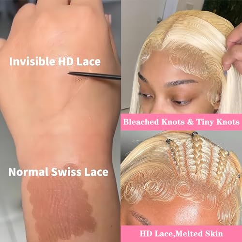 613 Lace Front Wig Human Hair 28 Inch 180% Density 13x6 HD Transparent Body Wave Blonde Lace Front Wigs Human Hair Blonde Lace Frontal Human Hair Glueless Wig
