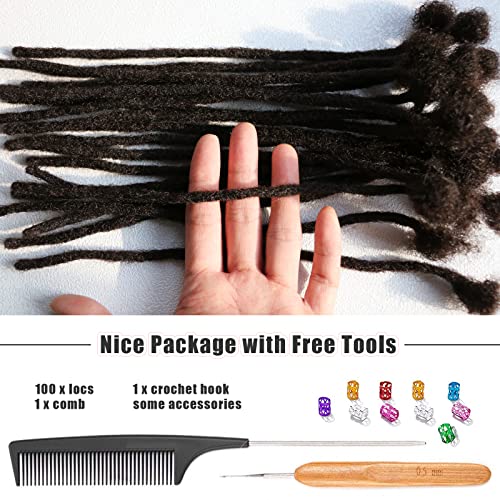 IXIMII 0.4cm Dreadlock Extensions Human Hair 100 Strands 8 inch Full Handmade Permanent Loc Extensions Natural Black Dreads with Needle and Comb for Men Women Kids,Can Be Dyed Bleached Curled