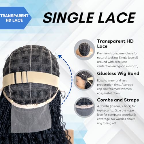 PIB Single Full Lace Braid Wig ? Micro Water Wave Box Braided Wigs, Knotless Braided Wigs for Black Women, Curly Hair Wig (#1B30 Off Black and Brown, 26")
