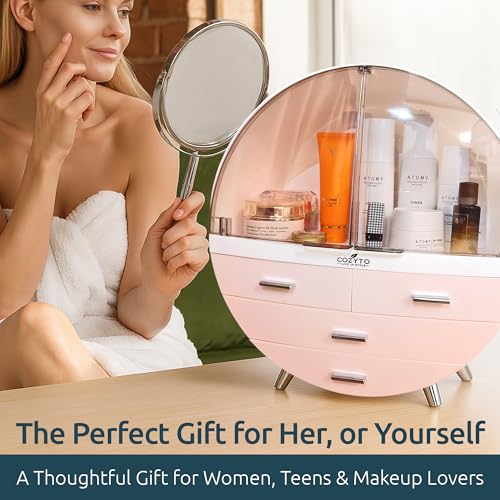 Glamora ? Luna by COZYTO ? Premium Cosmetic Organizer with Magnetic Doors Multi-Tier Skincare & Makeup Cabinet Perfume Organizer Makeup Organizer (Pearl White/Blush Pink & Silver Accents)