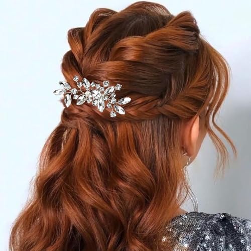 2PCS Silver Rhinestone Hair Combs, Clear Crystals Wedding Metal Hair Combs, Sparkly Crystal Bridal Hair Accessories for Bridesmaids Women Girls (3.31x1.97inch)