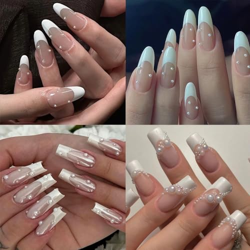 Multi Sizes Round and Half Round Pearls 3D Nail Charms, White Flatback Pearls Nail Jewelry for Women Girls Manicure Nails Supplies DIY Crafts Decorations¡¦¡¦