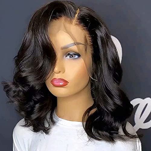 Body Wave Short Bob Human Hair Wig 13x6 HD Transparent Lace Front Human Hair Wig Brazilian Hair Natural Color 150% Density Short Wigs Ocean Wave Pre Plucked With Baby Hair For Women12Inch