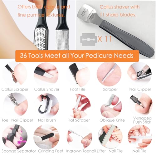 Electric Callus Remover with Dander Vacuum for Feet, Portable 36 in 1 Pedicure Kit Foot File Callus Remover, Waterproof Rechargeable Foot File for Foot Care with 3 Heads&LCD Display