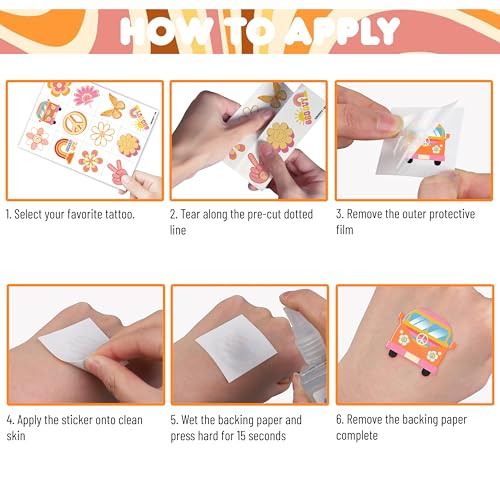 96 PCS Two Groovy Retro 60s 70s Pre-Cut Temporary Tattoos for Kids | Super Cute Themed Birthday Party Favors, Supplies, Decorations, Fake Tattoo Stickers (Multiple)