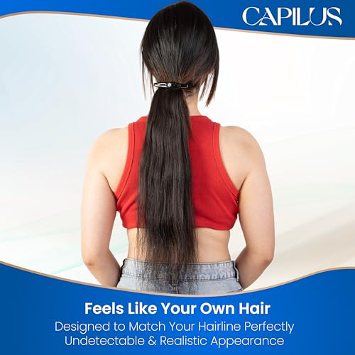 Capilus Flat Clip-In Ponytail Hair Extensions Natural Human Hair Changeable Clip Instant Volume & Length Original Human Hair Ponytail Extension for Women (Black, 14 Inch)