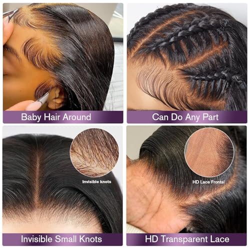 13x6 Body Wave Lace Front Wigs Human Hair 180 Density HD Lace Frontal Wigs Human Hair Pre Plucked Human hair Wig for Women Natural Black 32inch