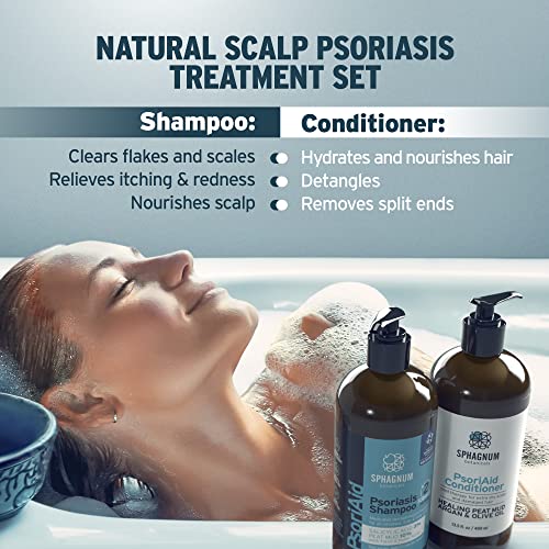 Sphagnum Botanicals Medicated Psoriasis Shampoo and Conditioner Set - Salicylic Acid 3% and Peat Mud Shampoo together with Aloe Vera and Jojoba Oil Condtioner. 2 x 13.5 fl. Oz