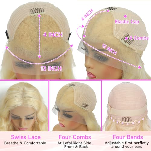 613 Lace Front Wig Human Hair 200 Density Blonde Wig Human Hair 613 HD Lace Frontal Wig 13x4 Body Wave Lace Front Wigs Human Hair Blonde Lace Frontal Wig 36 Inch