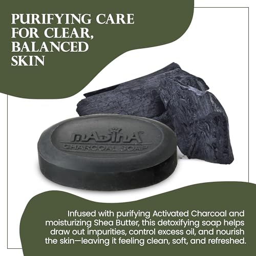 Madina Activated Charcoal Soap Bar ? Deep Cleansing, Detoxifying, Oil Control, Acne, 100% Vegetable-Based, Halal, Gentle Face & Body Cleanser, 6 Pack (3.5 oz Each)