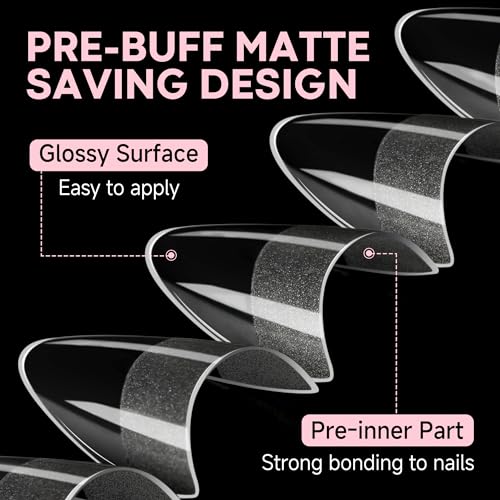 UNA GELLA Almond Gel Nail Tips Short: Half Cover Almond Shape Nail Tips Matte 216pcs Clear Gelly Tips for Saving Nail Extension DIY Nail Art, Self-handle 12Sizes