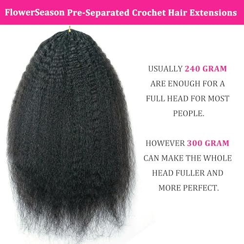 Kinky Straight Human Hair Crochet Knotless Pre-Separated Crochet Hair Extensions Feather Hair Line Extensions 100% Human Hair Natural Color 18 Inch 120g