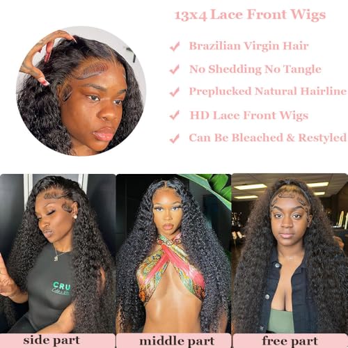30 Inch Deep Wave Lace Front Wigs Human Hair 13x4 Curly HD Transparent Lace Frontal Hair Pre Plucked with Baby Hair 200% Density Glueless Wet and Wavy Human Hair Wigs