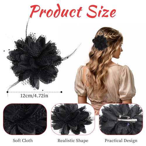 Giantree Rose Hair Clip, Flower Hair Clips for Women, Artificial Flower Brooch Hair Feathers Headwear for Wedding Prom Party