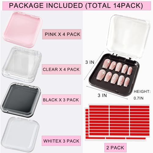 14 Pcs Press On Nail Packaging Box Press on Nail Storage Box for Press Ons with 60 Pcs Adhesive Double Sided Tape for Fake Nail Storage Case Nail Display Nail Salon Supplies Nail Art Nail Business