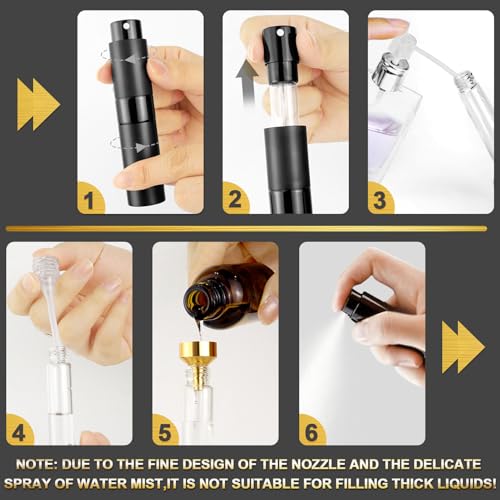 8ML Refillable Perfume Spray Bottles - Travel Atomizer Set with Removable Inner Bottle, Portable Leak Proof Lightweight Sprayer for Fragrances, Essential Oils (Matte Black 4 Pack)