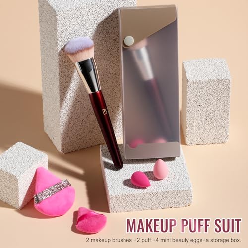 BS-MALL Foundation Makeup Brush & Powder Brush ? Professional and Durable 8-piece Set with 4 Mini Makeup Sponge 2 Triangle Powder Puff, Comes with Storage Barrel (withTravel Case)