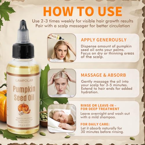 Pumpkin Seed Oil for Hair Growth - 100% Pure, Cold Pressed, Natural Hair Growth Oil - Deeply Moisturizing Scalp, Strong Roots and Thick Hair, 2 Fl Oz