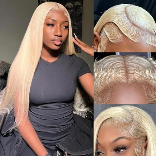 613 Lace Front Wig Human Hair Blonde Straight Wigs Human Hair 180% Density 22 Inch, Pre Plucked, No Tangle, Minimal Shedding, Average Cap, Dyeable And Heat-Friendly for Dating