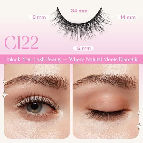 CALAILIS Self Adhesive Eyelashes 5 Pairs Natural Look Press On Lashes No Glue Need Eyelashes Reusable Cat Eye Wispy Self-adhesive False Lashes with Replacement Adhesive Strips (C122)