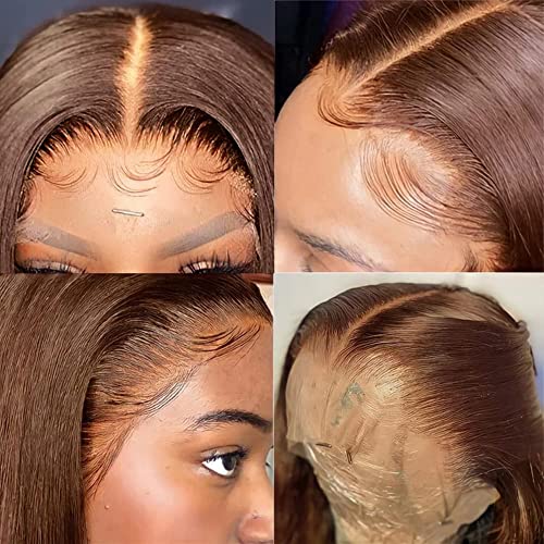 Flady Glueless Brown Straight Wigs Human Hair Pre Plucked HD Lace Front Wigs Human Hair For Women 150 Density Dark Brown Wig Human Hair With Natural Hairline