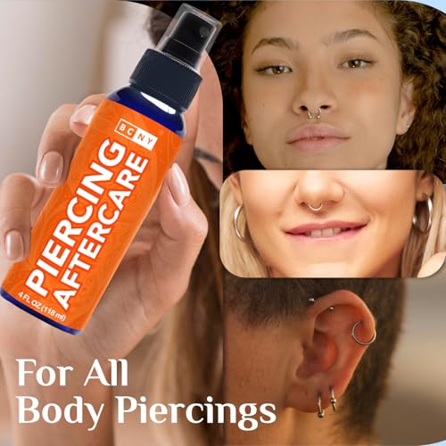 Piercing Aftercare Spray - Saline Cleaning Solution for Nose Belly Ear Piercing - Piercing Bump Keloid Removal - Natural Sea Salt Cleaner - Made in USA