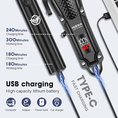 HIENA PRO Professional Hair Clippers and Trimmers Set for Men Cordless Barber Kit Hair Cutting Kit Rechargeable Clipper Set for Barbers with LED Display, Gifts for Men, (Black)