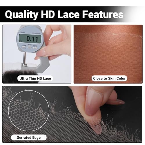 13x4 Closure Human Hair,Silky Skinlike Real Hd Lace Free Part Natural Hairline Clean 100% Human Hair Frontal Pre-Plucked Body Wave Natural Black 18 Inch