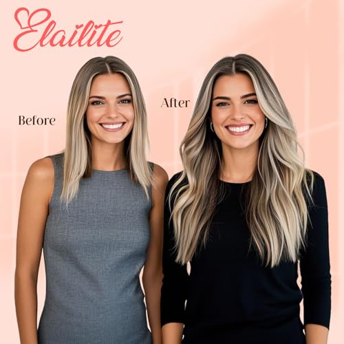 Elailite Tape in Hair Extensions Human Hair Thick Real Remy Hairpieces Ash Blonde & Bleach Blonde 16 Inch 50g 20pcs Straight Invisible Seamless Skin Weft Best Tape for Women