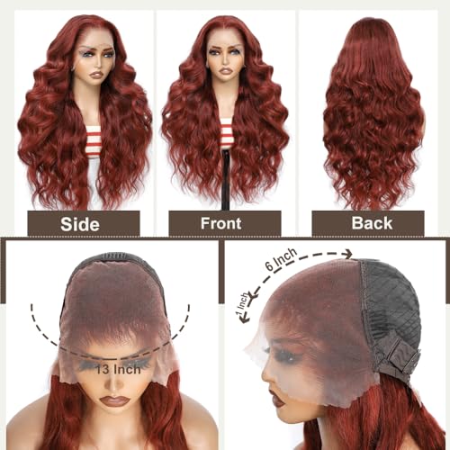 BVH 24 Inch Reddish Brown 13x6 Lace Front Wigs Human Hair Body Wave Wigs Human Hair 200 Density Hd Lace Frontal Wigs M Hairline 33# Brown Wigs (13x6 Reddish Brown Lace Front Wigs Human Hair, 24 Inch)