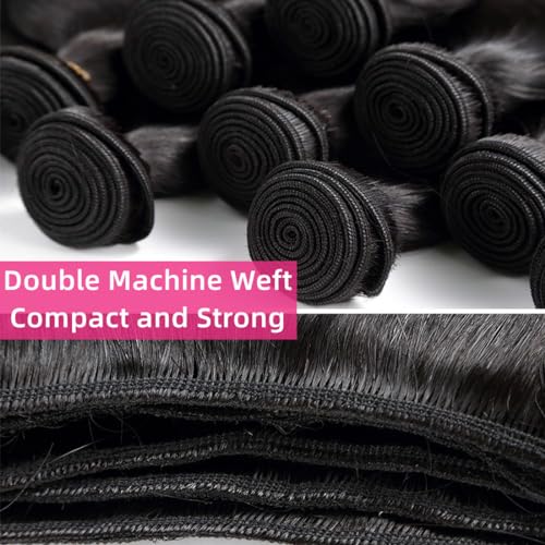 Loose Deep Wave Bundles with Closure(20 22 24+18 Inch,Free Part)100% Raw Human Hair Pre Plucked with Baby Hair 12A Loose Wave Bundles with 4x4 Closure Human Hair Deep Wave