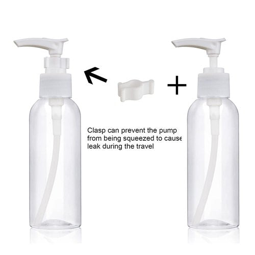 5 Pack Travel Bottles Pump Bottles Dispenser 3.4oz/100ml Plastic Lotion Pump Bottle Clear Travel Toiletry Bottles with Extra 1 Pump Leak Proof for Makeup Cosmetic Containers (White)