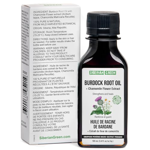 Siberian Green Burdock Oil with Chamomile Extract ? 100ml Burdock Root Oil for Hair Growth, Hair Thinning and Loss ? Pure and Natural Siberian Herbs ? Strengthening and Healing Hair Care