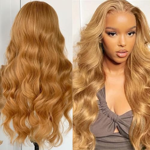 26 Inch Honey Blonde Wig Human Hair 200% Density Body Wave Lace Closure Wigs Human Hair Pre Plucked Glueless 5x5 HD Transparent Lace Closure Wigs Human Hair for Women