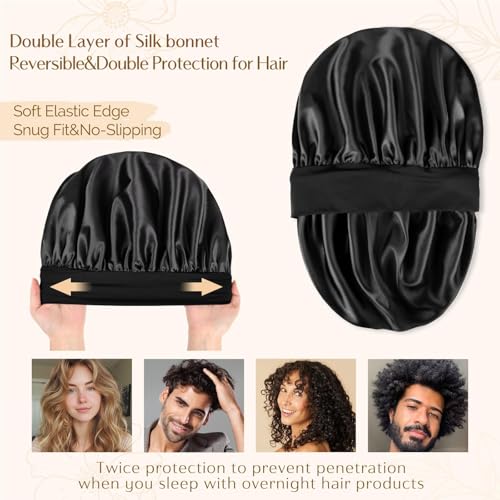 YANIBEST Silk Bonnet for Men Women Hair Bonnet for Sleeping Double Layer Satin Bonnet for Natural Curly Hair Unisex Sleep Cap