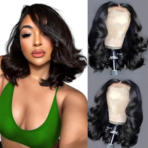 Bob Wig Human Hair 13x4 Body Wave Lace Front Wigs Human Hair Pre Plucked 14 Inch 100% Real Human Hair Wigs 220 Density HD Lace Frontal Wigs for Women Can Last 6-9 Months Body Wave Bob Wig
